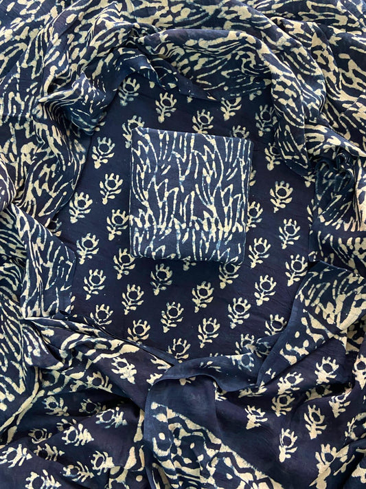 HAND BLOCK PRINT COTTON SUIT SET WITH MULMUL DUPATTA