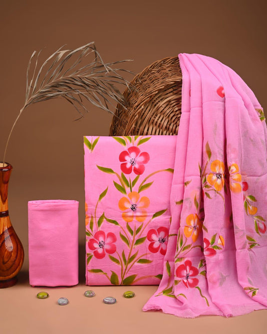 JAAL HAND BLOCK PRINT COTTON SUIT SET WITH CHIFFON DUPATTA(SWCFCOTMU11)