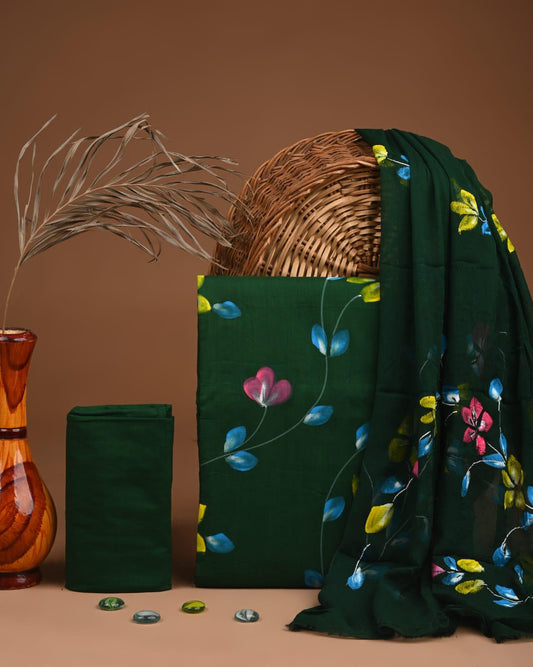 ELEGANT HAND BLOCK PRINT COTTON SUIT SET WITH CHIFFON DUPATTA(SWCFCOTMU08)