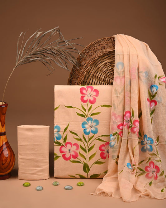 JAAL HAND BLOCK PRINT COTTON SUIT SET WITH CHIFFON DUPATTA(SWCFCOTMU01)