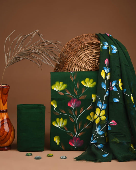 JAAL HAND BLOCK PRINT COTTON SUIT SET WITH CHIFFON DUPATTA(SWCFCOTMU33)