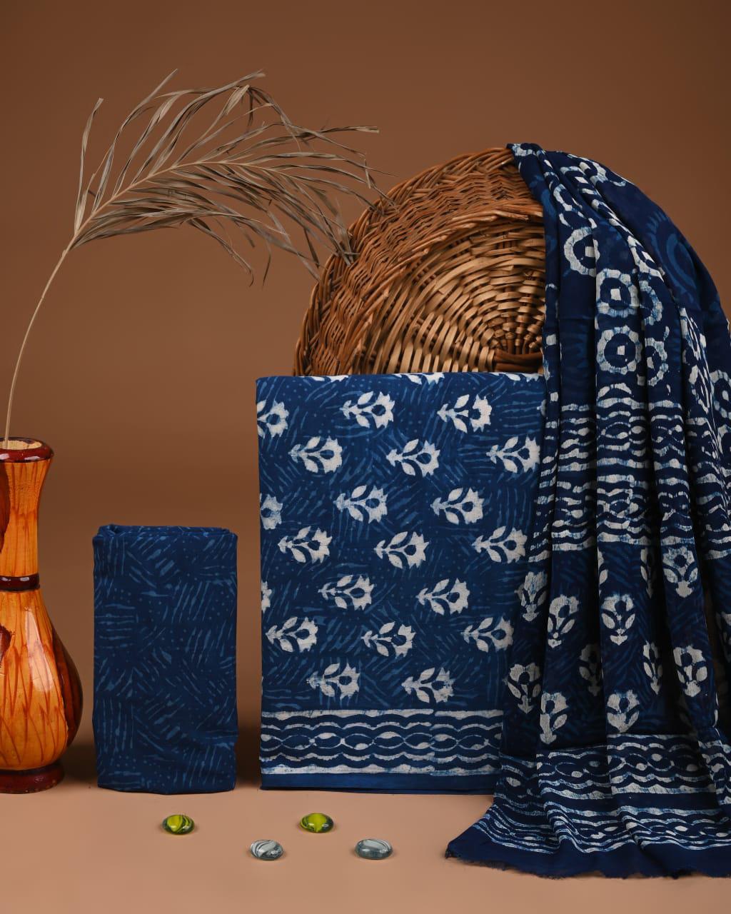 JAAL HAND BLOCK PRINT COTTON SUIT SET WITH CHIFFON DUPATTA(SWCFCOTMU21)