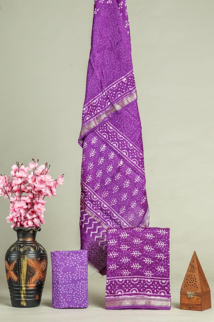 New Exclusive Hand Block Print Maheshwari Silk Suit Set