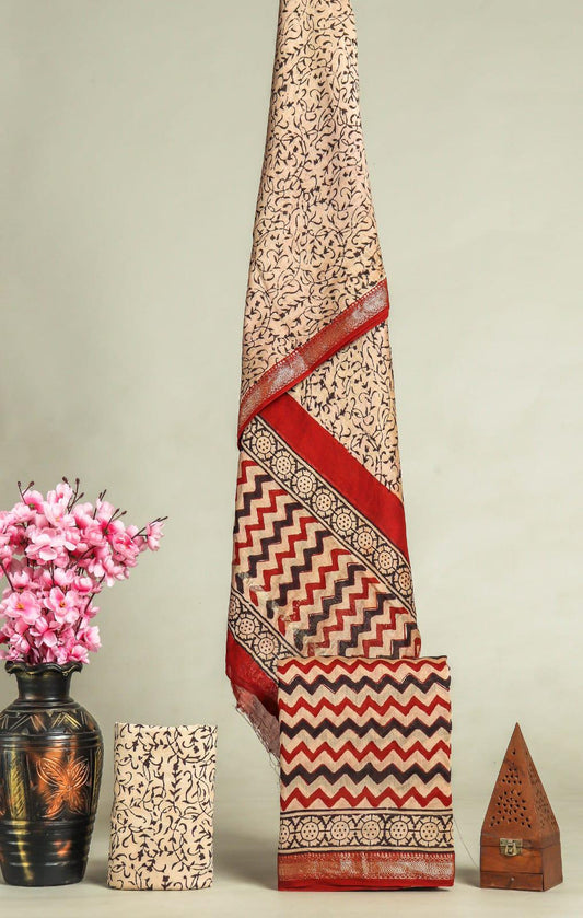 PREMIUM HAND BLOCK PRINT MAHESHWARI SILK SUIT SET