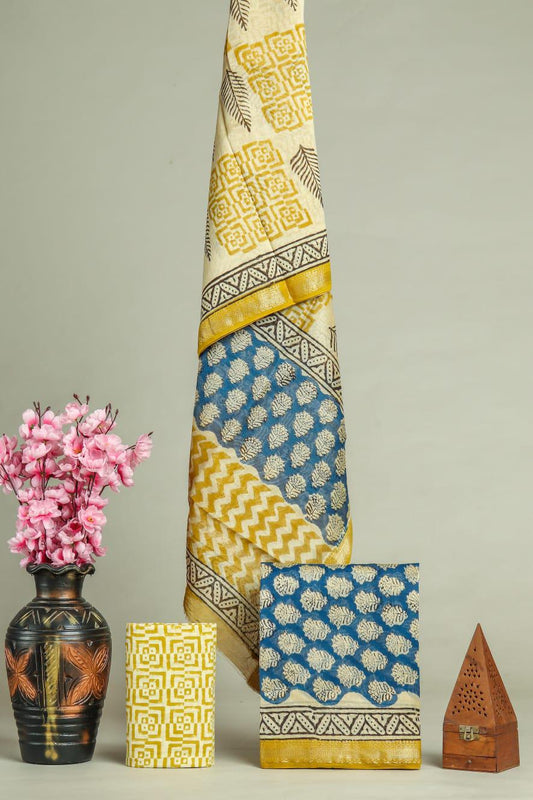 PREMIUM HAND BLOCK PRINT MAHESHWARI SILK SUIT SET