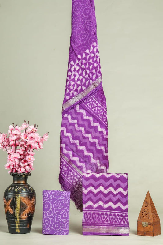 PREMIUM HAND BLOCK PRINT MAHESHWARI SILK SUIT SET