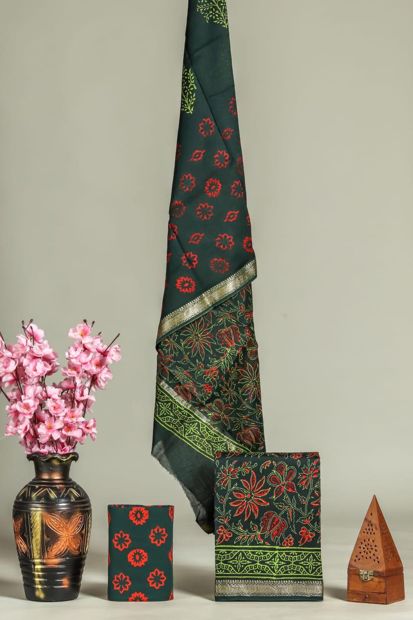 NEW PREMIUM HAND BLOCK PRINT MAHESHWARI SILK SUIT SET