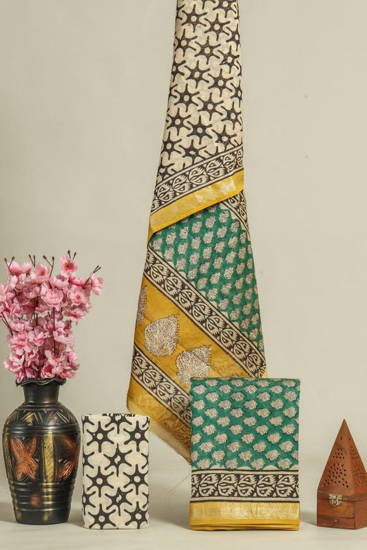 ELEGANT HAND BLOCK PRINT MAHESHWARI SILK SUIT SET