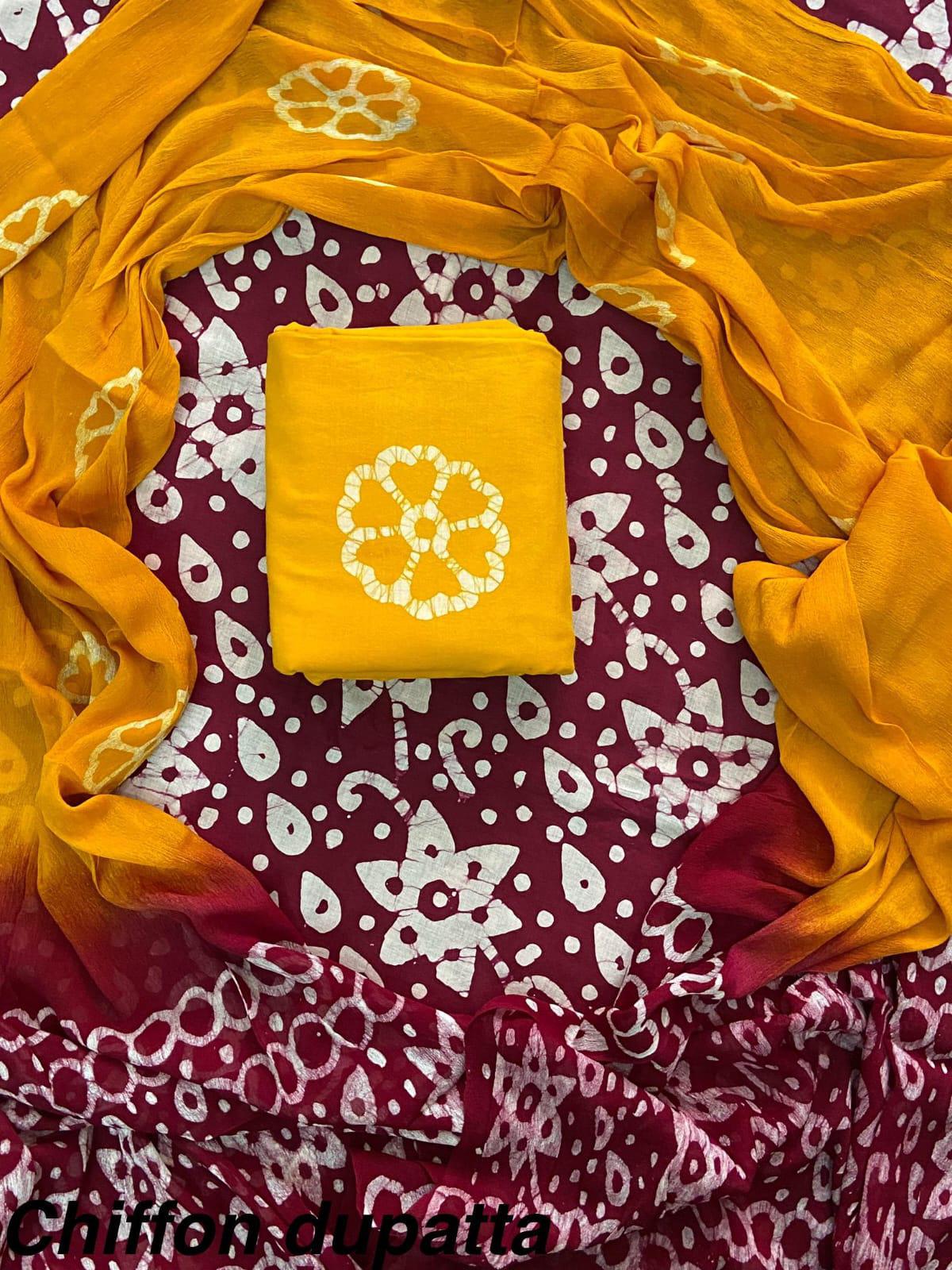 JAAL HAND BLOCK PRINT COTTON SUIT SET WITH CHIFFON DUPATTA