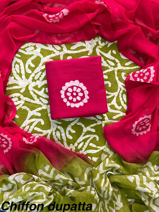 JAAL HAND BLOCK PRINT COTTON SUIT SET WITH CHIFFON DUPATTA