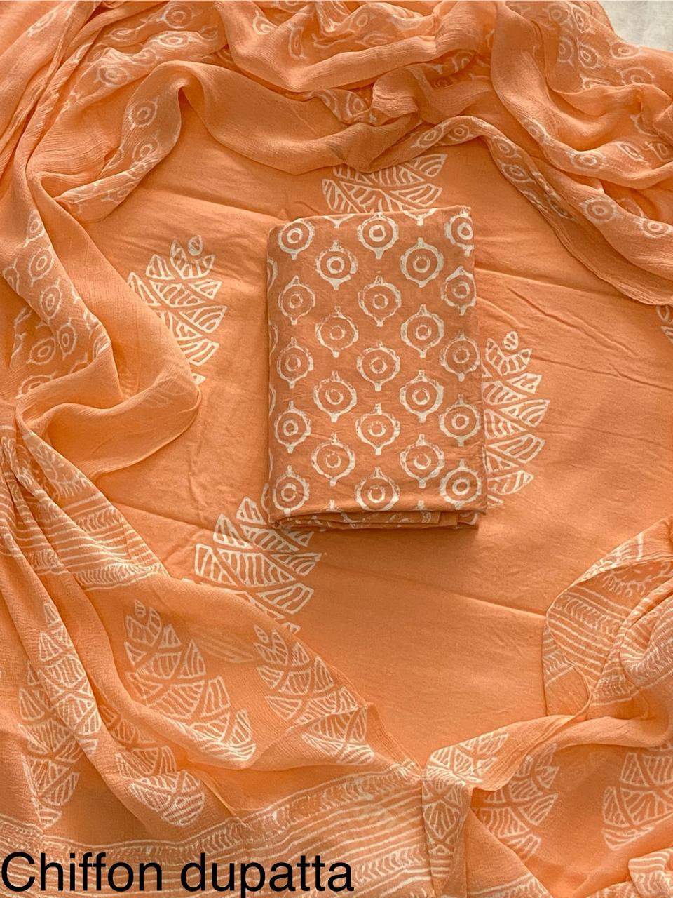 JAAL HAND BLOCK PRINT COTTON SUIT SET WITH CHIFFON DUPATTA