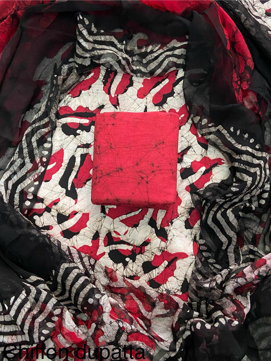 JAAL HAND BLOCK PRINT COTTON SUIT SET WITH CHIFFON DUPATTA