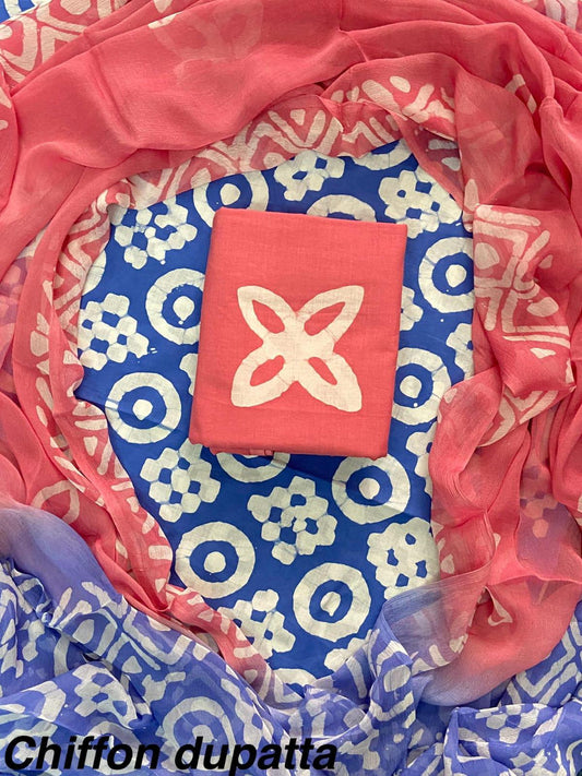 JAAL HAND BLOCK PRINT COTTON SUIT SET WITH CHIFFON DUPATTA