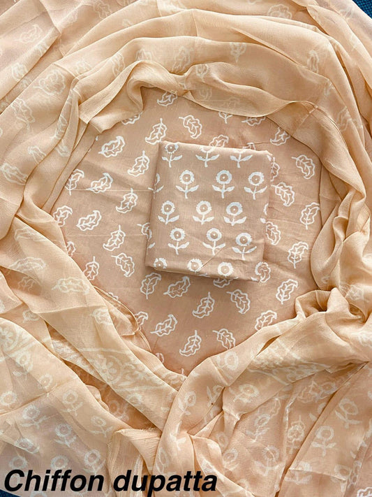 JAAL HAND BLOCK PRINT COTTON SUIT SET WITH CHIFFON DUPATTA