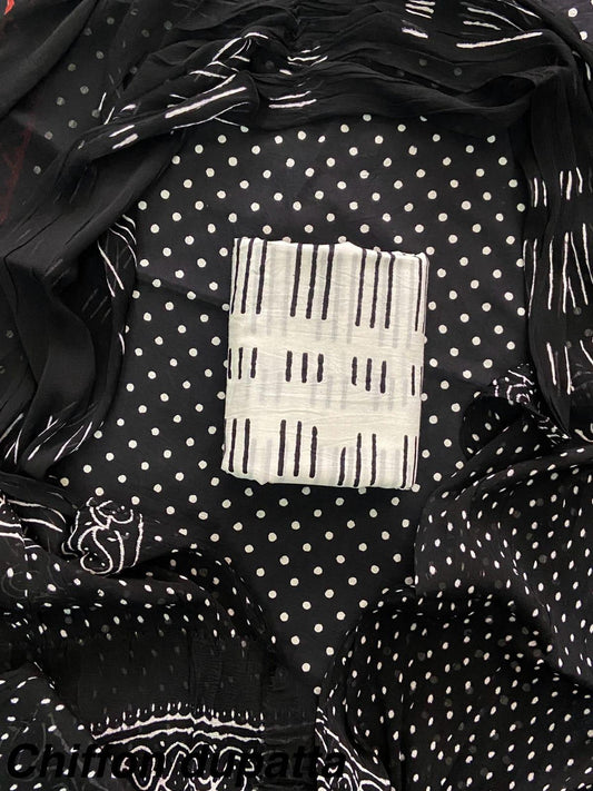 JAAL HAND BLOCK PRINT COTTON SUIT SET WITH CHIFFON DUPATTA