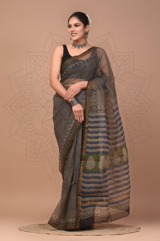 Exclusive hand Block Printed Kota Doria Saree (SWSRKO01)