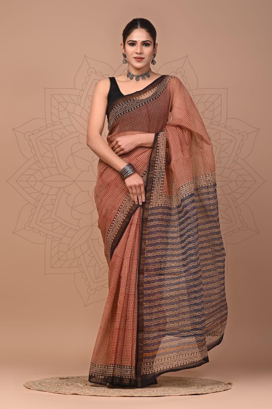 Exclusive hand Block Printed Kota Doria Saree (SWSRKO03)