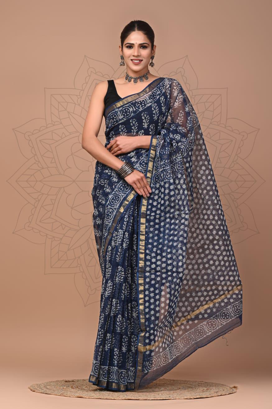 Exclusive hand Block Printed Kota Doria Saree (SWSRKO09)