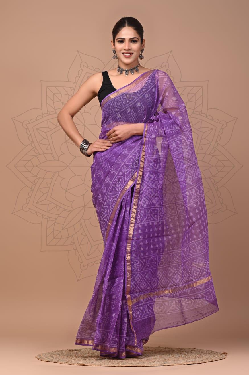 Exclusive hand Block Printed Kota Doria Saree (SWSRKO10)