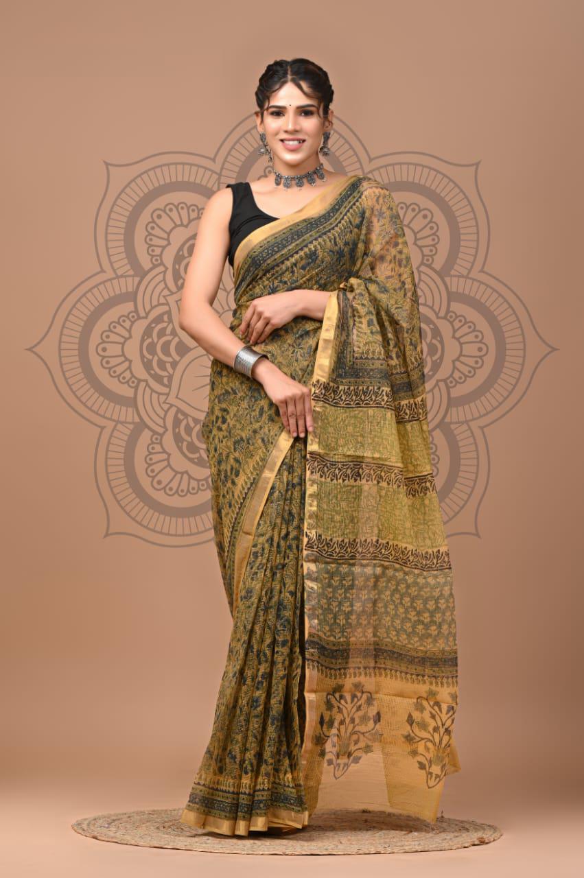 Exclusive hand Block Printed Kota Doria Saree (SWSRKO13)