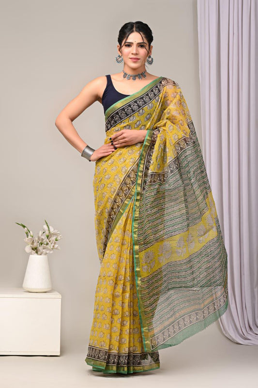 Exclusive hand Block Printed Kota Doria Saree (SWSRKO19)