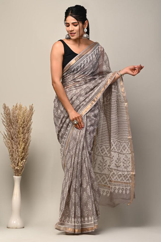 Exclusive hand Block Printed Kota Doria Saree (SWSRKO01)