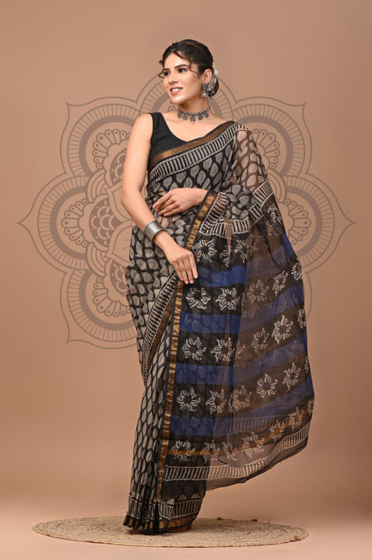 Exclusive hand Block Printed Kota Doria Saree (SWSRKO01)