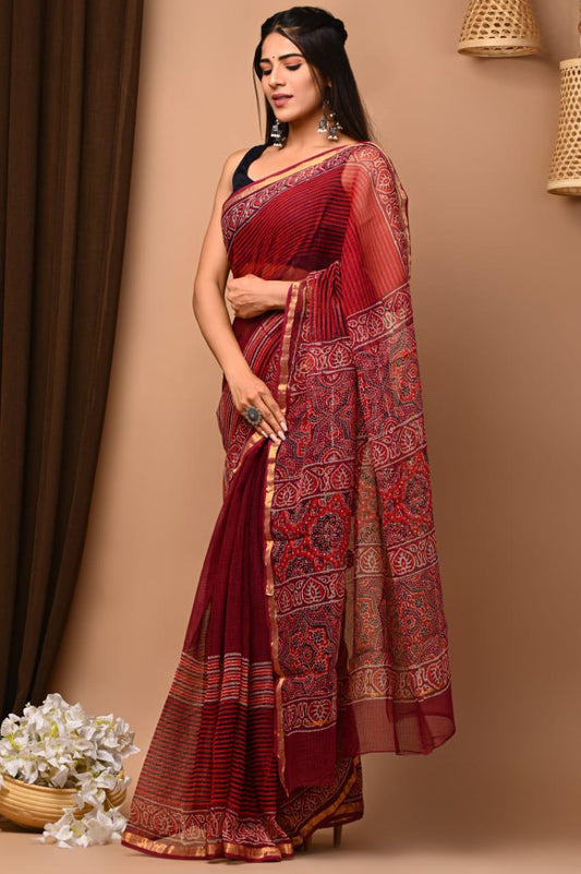 Exclusive hand Block Printed Kota Doria Saree (SWSRKO01)