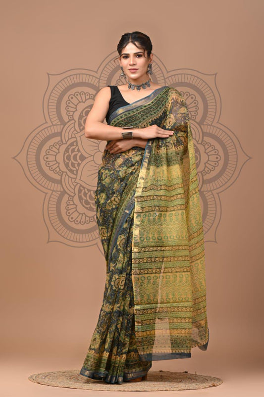 Exclusive hand Block Printed Kota Doria Saree (SWSRKO01)