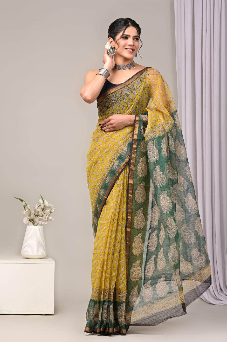 Exclusive hand Block Printed Kota Doria Saree (SWSRKO12)
