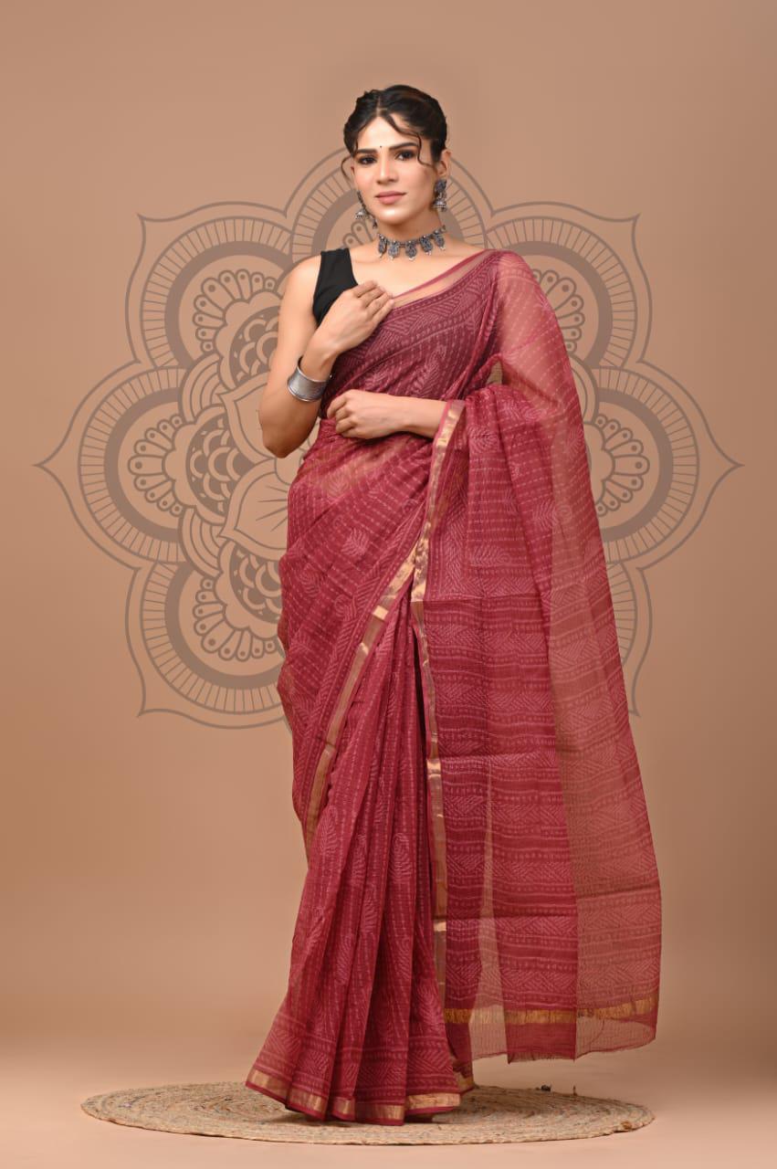 Exclusive hand Block Printed Kota Doria Saree (SWSRKO18)