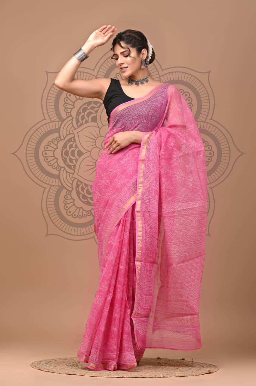 Exclusive hand Block Printed Kota Doria Saree (SWSRKO15)