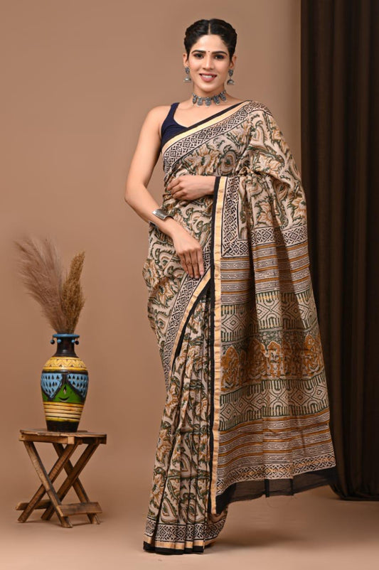 Premium Hand Block Printed Chanderi Silk Saree