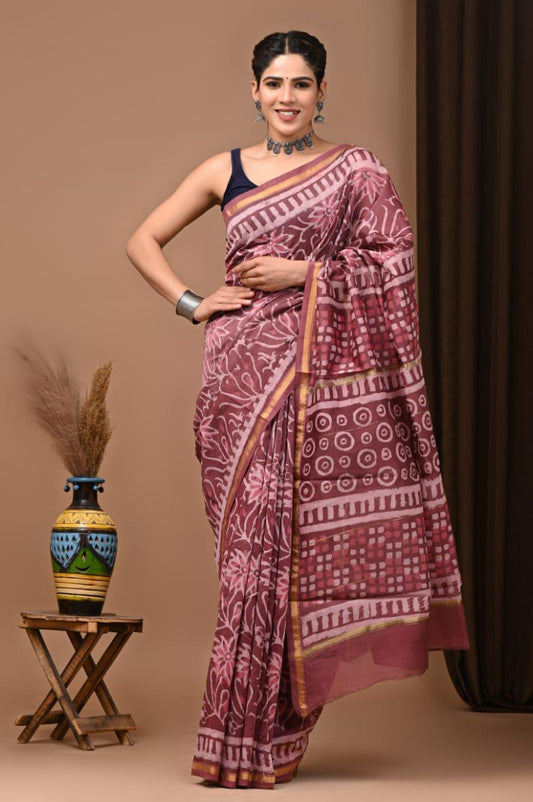 Premium Hand Block Printed Chanderi Silk Saree