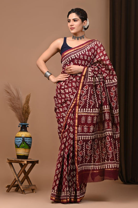 Premium Hand Block Printed Chanderi Silk Saree