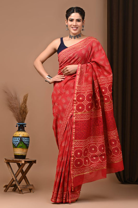 Premium Hand Block Printed Chanderi Silk Saree