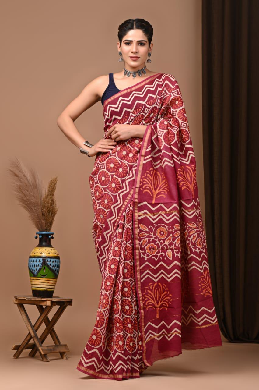 Premium Hand Block Printed Chanderi Silk Saree