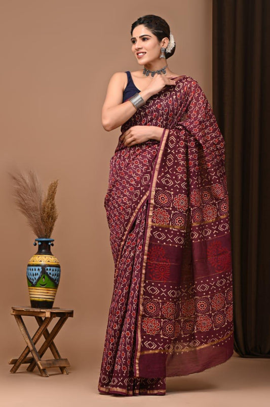 Premium Hand Block Printed Chanderi Silk Saree