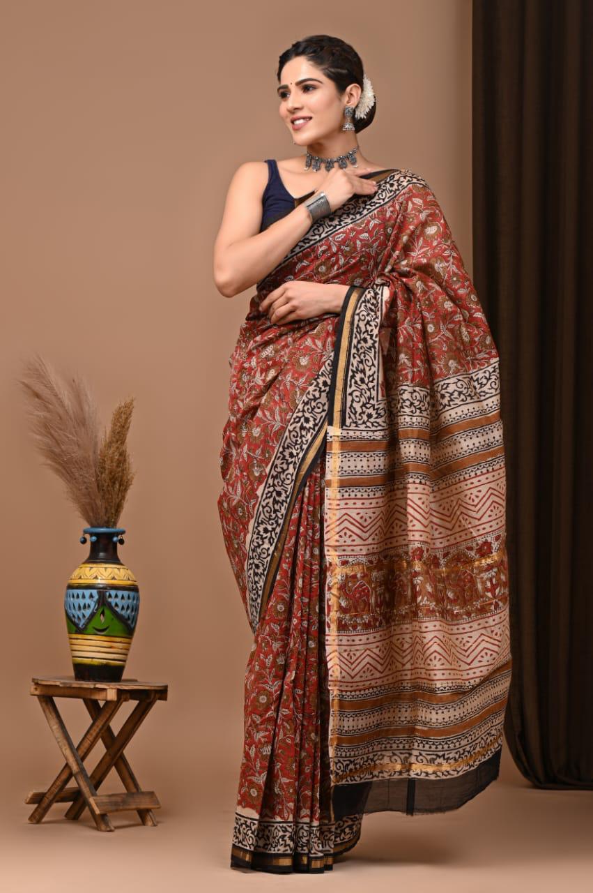 Premium Hand Block Printed Chanderi Silk Saree (SWSRCHACH12)