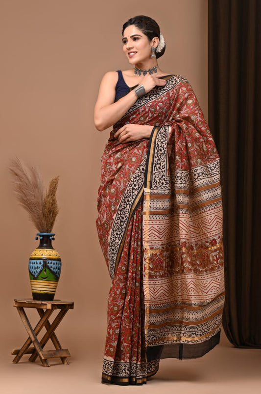 Premium Hand Block Printed Chanderi Silk Saree (SWSRCHACH12)