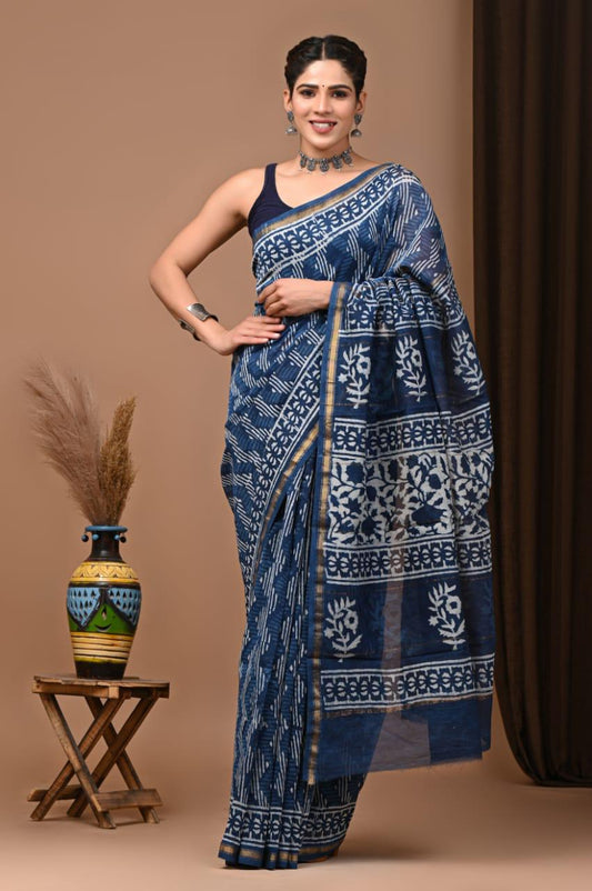 Premium Hand Block Printed Chanderi Silk Saree (SWSRCHACH27)