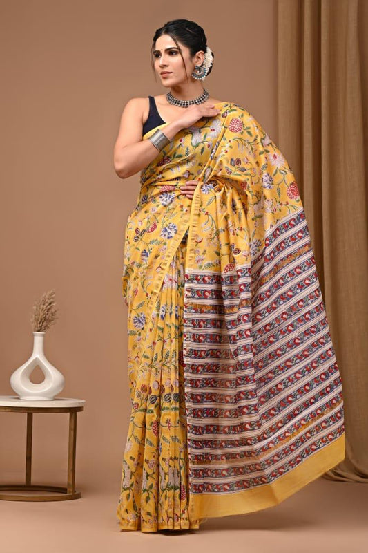 Premium Hand Block Printed Chanderi Silk Saree (SWSRCHACH28)