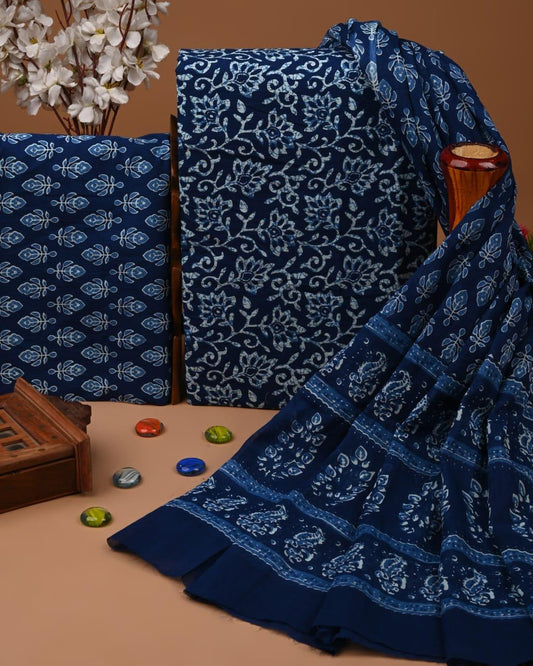 EXCLUSIVE HAND BLOCK PRINT COTTON SUIT SET WITH MULMUL DUPATTA(SWCOTMU39)