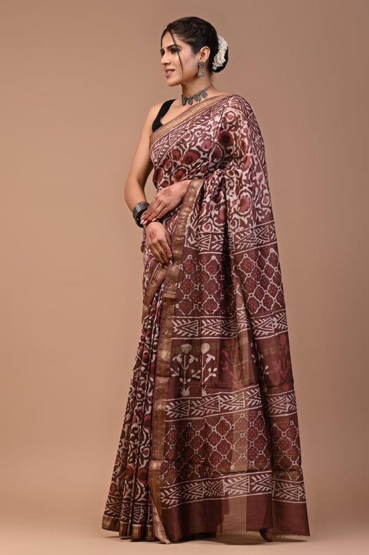 Exclusive Hand Block Printed Maheshwari Silk Saree (SWSRMAH58)