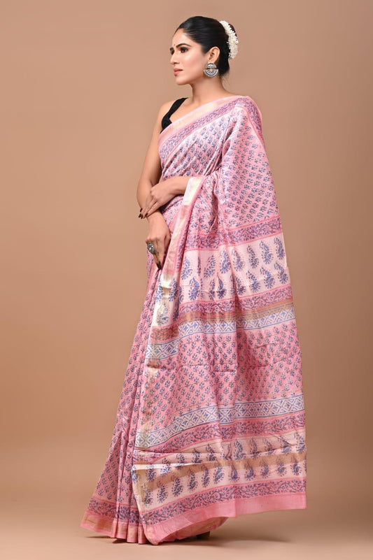 Exclusive Hand Block Printed Maheshwari Silk Saree (SWSRMAH01)