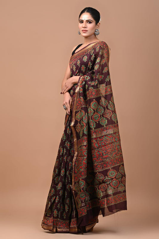 Exclusive Hand Block Printed Maheshwari Silk Saree (SWSRMAH01)