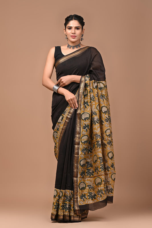 Exclusive Hand Block Printed Maheshwari Silk Saree (SWSRMAH01)