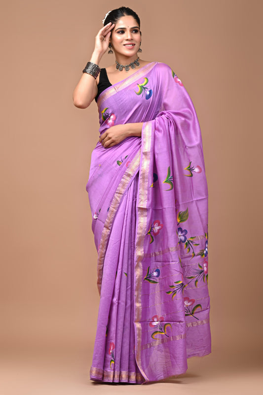 Exclusive Hand Block Printed Maheshwari Silk Saree (SWSRMAH01)