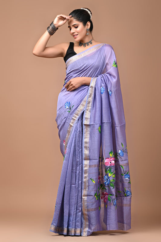 Exclusive Hand Block Printed Maheshwari Silk Saree (SWSRMAH01)