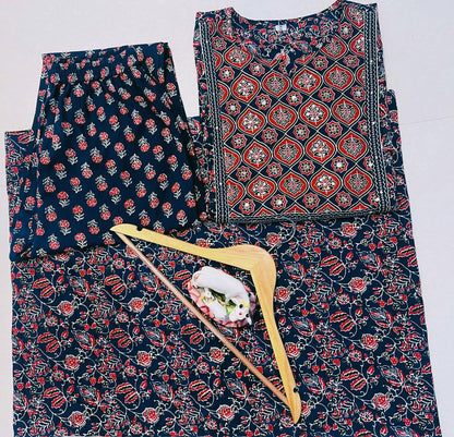 “ NEW FULL COTTON PRINT HAND WORK STRAIGHT KURTI PANT MALMAL DUPATTA ARRIVAL 😍💖(WARED397)